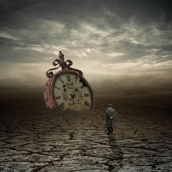 man, fantasy, clock, heaven, clouds, nature, animation